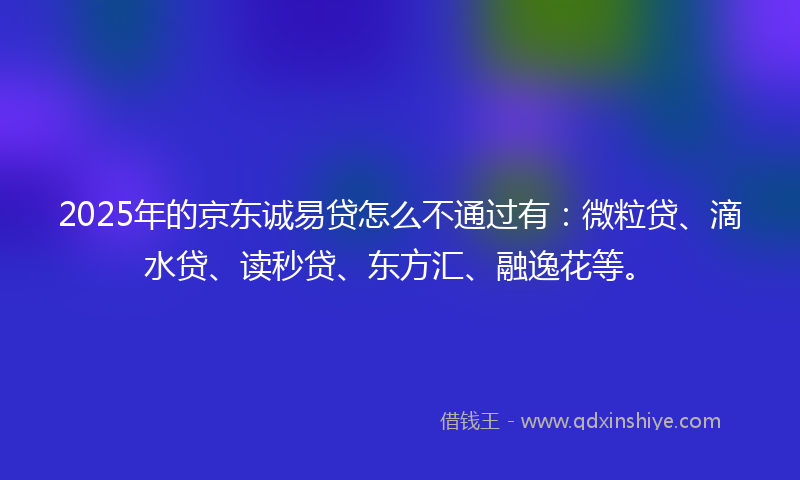 2025年的京东诚易贷怎么不通过有：微粒贷、滴水贷、读秒贷、东方汇、融逸花等。