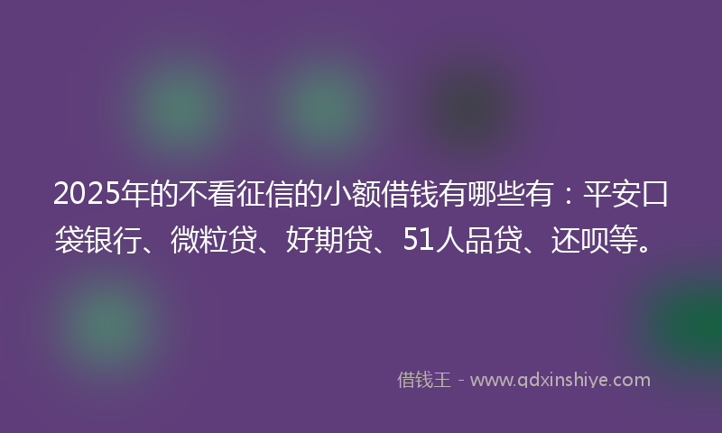 2025年的不看征信的小额借钱有哪些有：平安口袋银行、微粒贷、好期贷、51人品贷、还呗等。