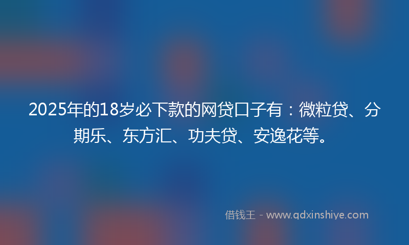 2025年的18岁必下款的网贷口子有：微粒贷、分期乐、东方汇、功夫贷、安逸花等。