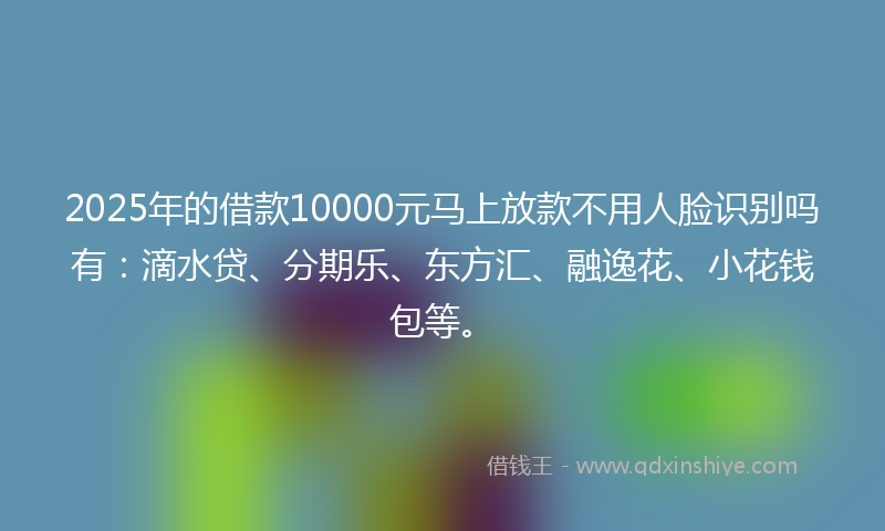 2025年的借款10000元马上放款不用人脸识别吗有：滴水贷、分期乐、东方汇、融逸花、小花钱包等。