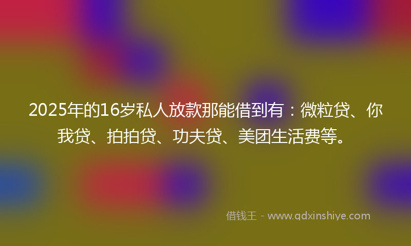 2025年的16岁私人放款那能借到有：微粒贷、你我贷、拍拍贷、功夫贷、美团生活费等。