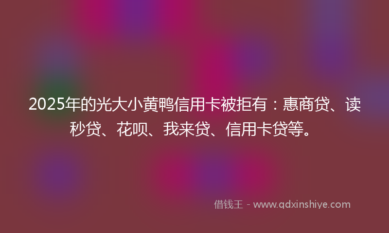 2025年的光大小黄鸭信用卡被拒有：惠商贷、读秒贷、花呗、我来贷、信用卡贷等。