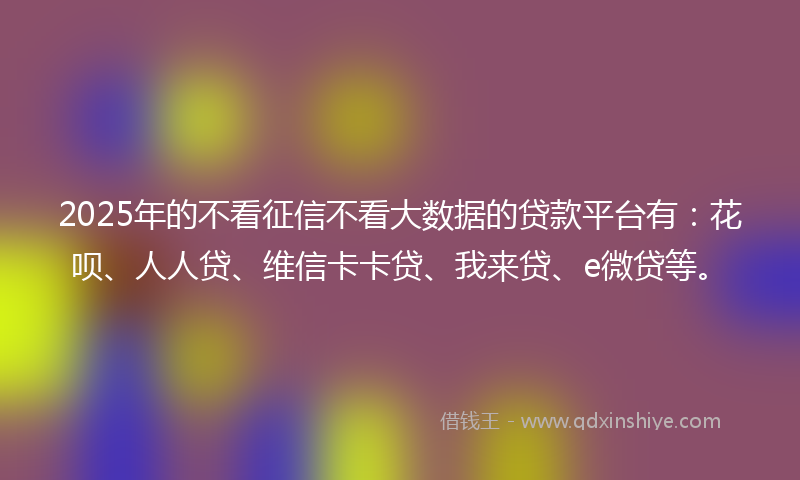 2025年的不看征信不看大数据的贷款平台有：花呗、人人贷、维信卡卡贷、我来贷、e微贷等。
