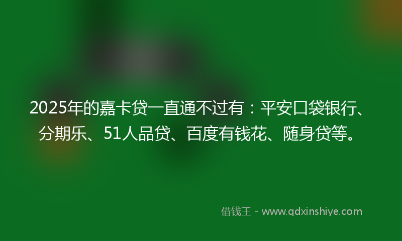 2025年的嘉卡贷一直通不过有：平安口袋银行、分期乐、51人品贷、百度有钱花、随身贷等。