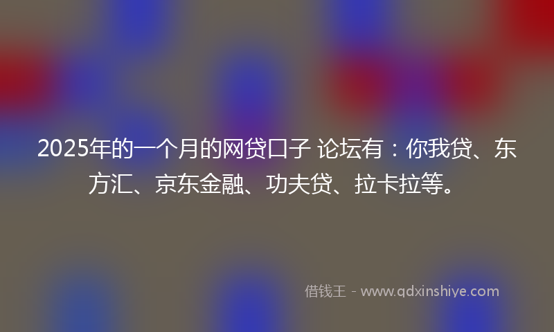 2025年的一个月的网贷口子 论坛有：你我贷、东方汇、京东金融、功夫贷、拉卡拉等。