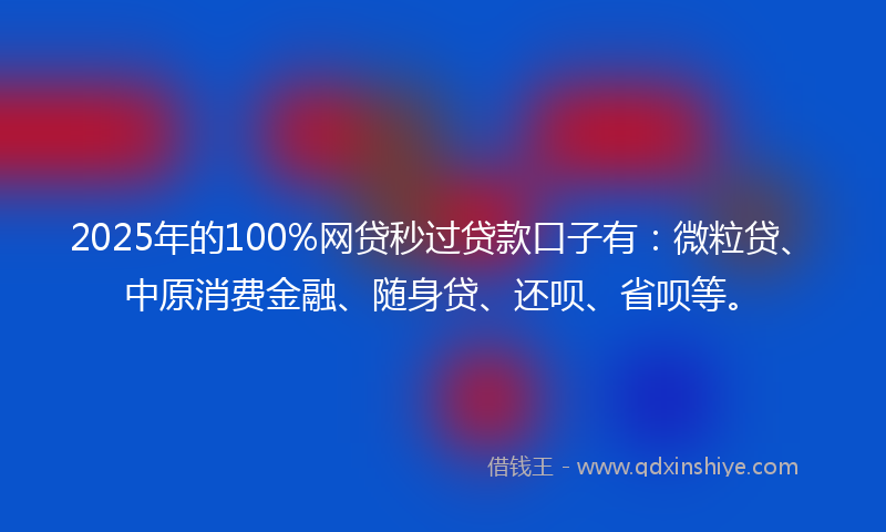 2025年的100%网贷秒过贷款口子有：微粒贷、中原消费金融、随身贷、还呗、省呗等。