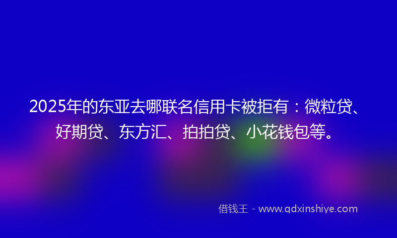 2025年的东亚去哪联名信用卡被拒有：微粒贷、好期贷、东方汇、拍拍贷、小花钱包等。