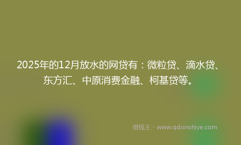 2025年的12月放水的网贷有：微粒贷、滴水贷、东方汇、中原消费金融、柯基贷等。