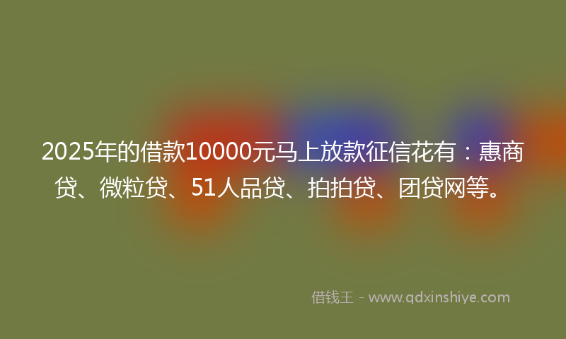 2025年的借款10000元马上放款征信花有：惠商贷、微粒贷、51人品贷、拍拍贷、团贷网等。