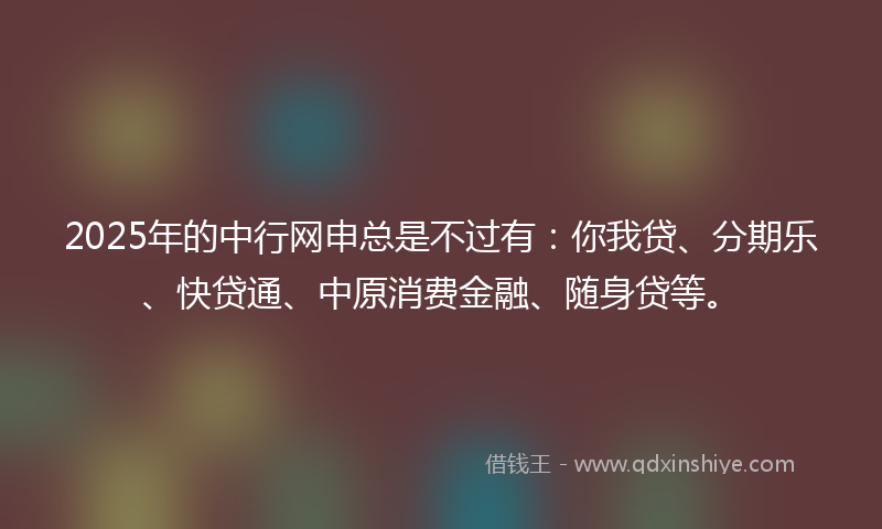 2025年的中行网申总是不过有：你我贷、分期乐、快贷通、中原消费金融、随身贷等。