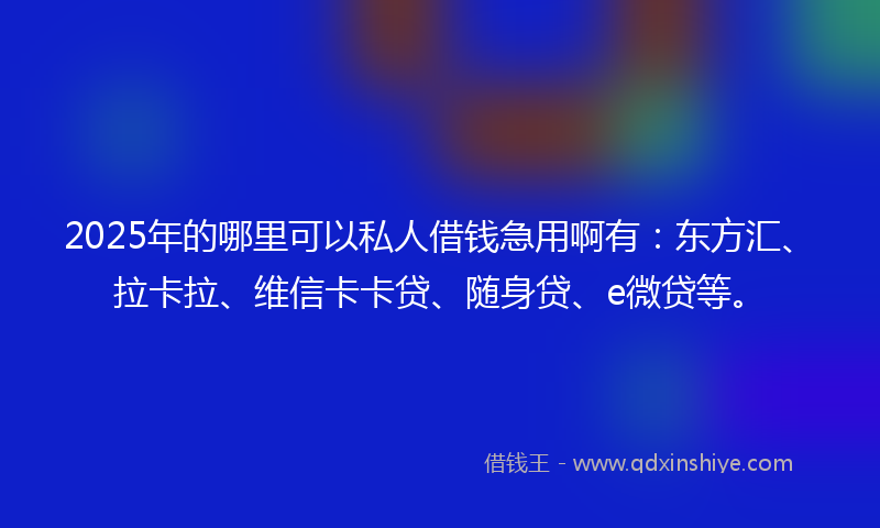 2025年的哪里可以私人借钱急用啊有：东方汇、拉卡拉、维信卡卡贷、随身贷、e微贷等。
