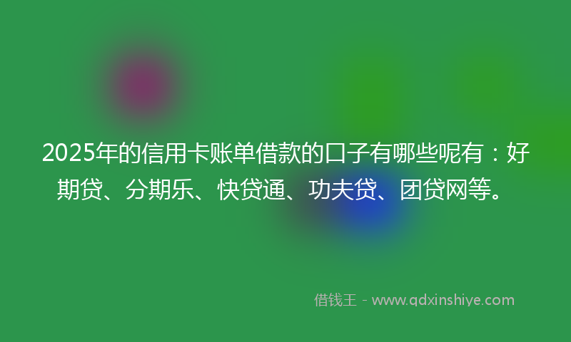 2025年的信用卡账单借款的口子有哪些呢有：好期贷、分期乐、快贷通、功夫贷、团贷网等。