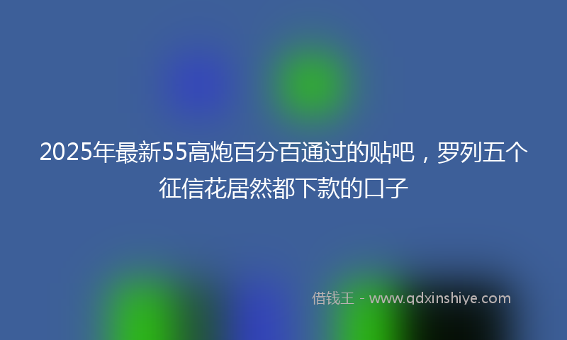 2025年最新55高炮百分百通过的贴吧，罗列五个征信花居然都下款的口子