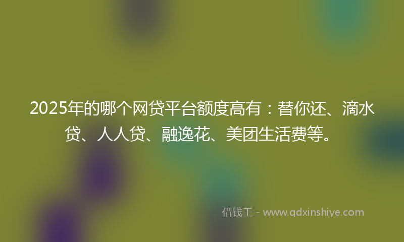 2025年的哪个网贷平台额度高有：替你还、滴水贷、人人贷、融逸花、美团生活费等。
