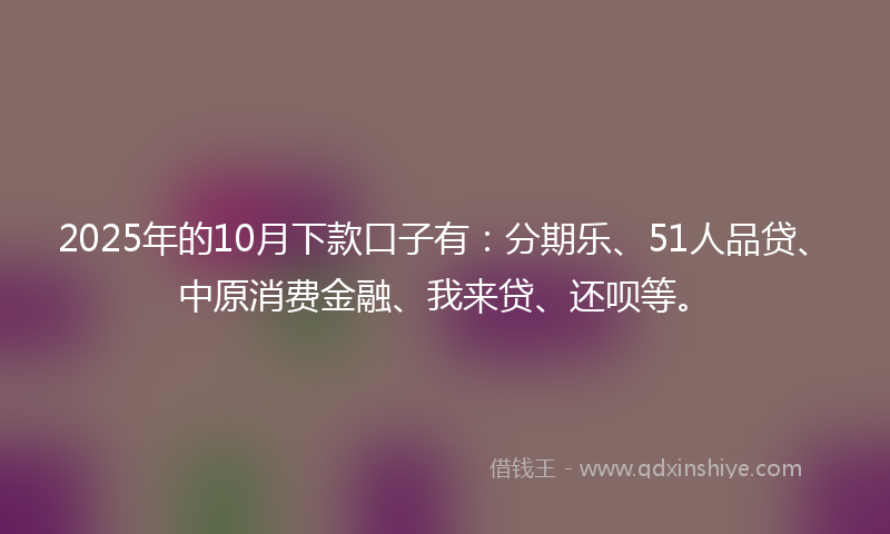 2025年的10月下款口子有：分期乐、51人品贷、中原消费金融、我来贷、还呗等。