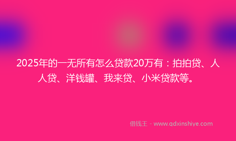 2025年的一无所有怎么贷款20万有：拍拍贷、人人贷、洋钱罐、我来贷、小米贷款等。