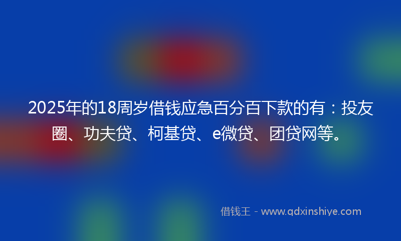 2025年的18周岁借钱应急百分百下款的有：投友圈、功夫贷、柯基贷、e微贷、团贷网等。