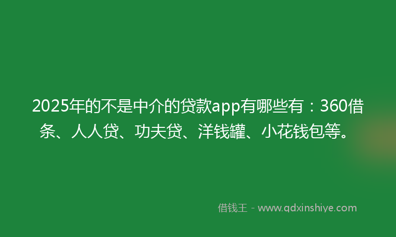 2025年的不是中介的贷款app有哪些有：360借条、人人贷、功夫贷、洋钱罐、小花钱包等。