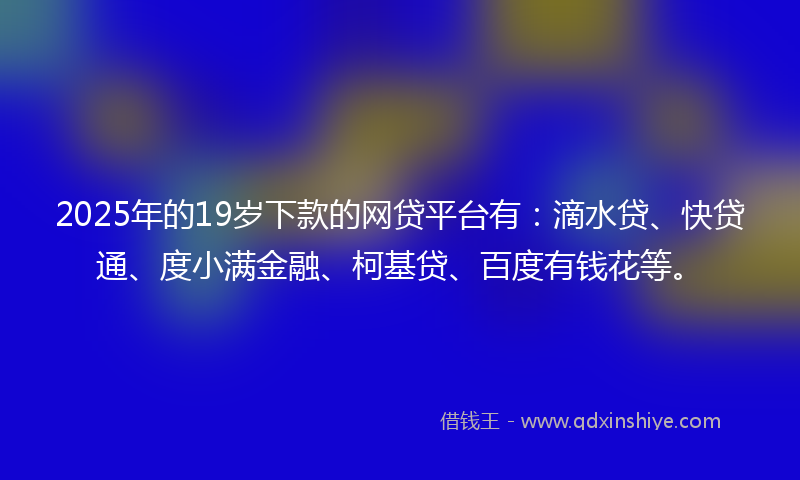 2025年的19岁下款的网贷平台有：滴水贷、快贷通、度小满金融、柯基贷、百度有钱花等。