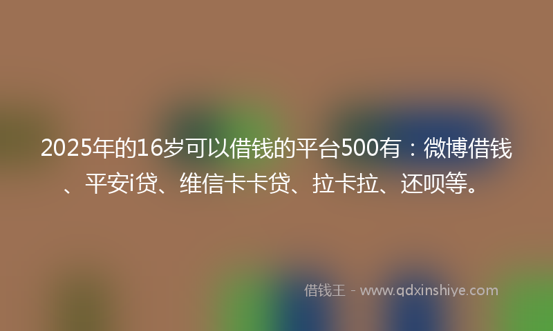 2025年的16岁可以借钱的平台500有：微博借钱、平安i贷、维信卡卡贷、拉卡拉、还呗等。