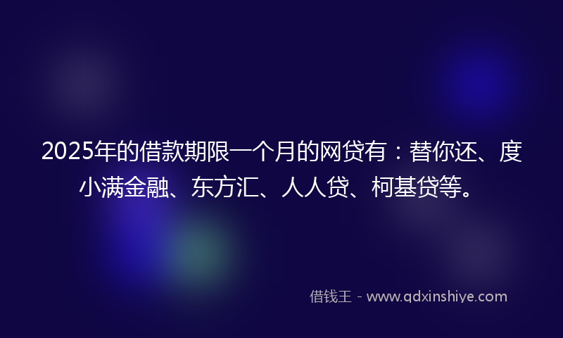 2025年的借款期限一个月的网贷有：替你还、度小满金融、东方汇、人人贷、柯基贷等。