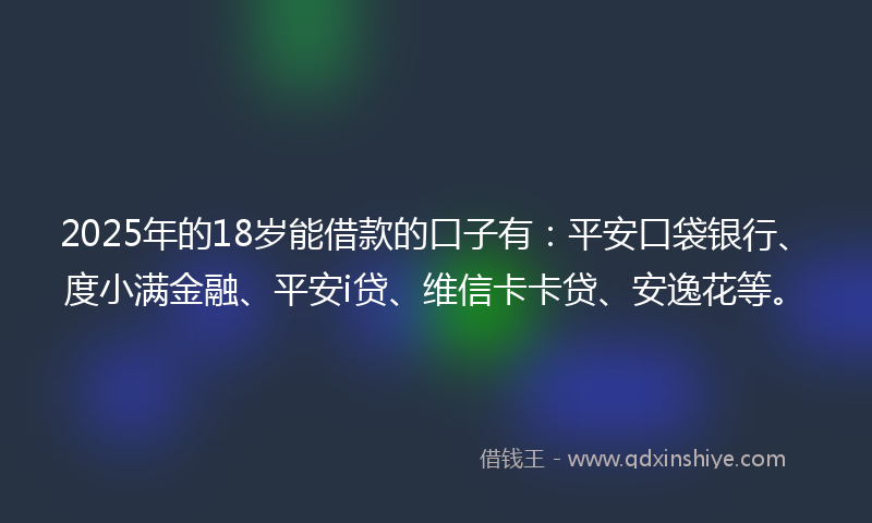 2025年的18岁能借款的口子有：平安口袋银行、度小满金融、平安i贷、维信卡卡贷、安逸花等。