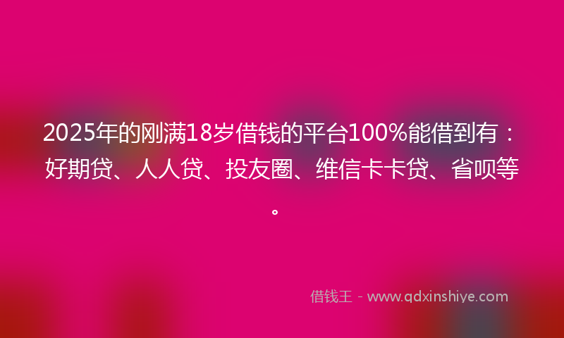 2025年的刚满18岁借钱的平台100%能借到有：好期贷、人人贷、投友圈、维信卡卡贷、省呗等。
