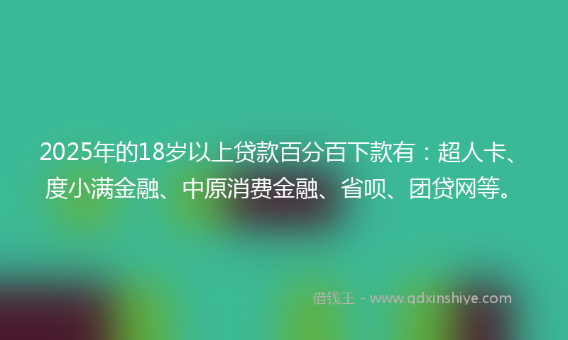 2025年的18岁以上贷款百分百下款有：超人卡、度小满金融、中原消费金融、省呗、团贷网等。