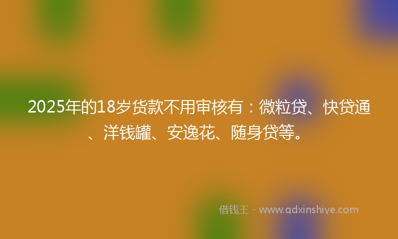 2025年的18岁货款不用审核有：微粒贷、快贷通、洋钱罐、安逸花、随身贷等。