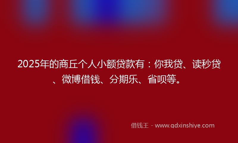 2025年的商丘个人小额贷款有：你我贷、读秒贷、微博借钱、分期乐、省呗等。