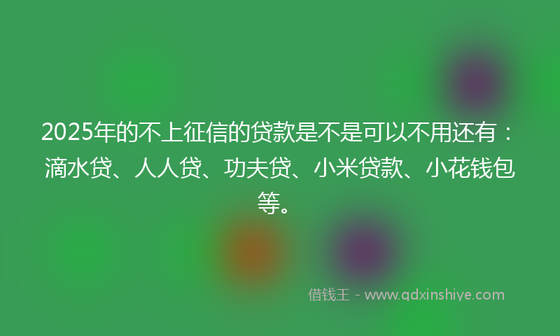 2025年的不上征信的贷款是不是可以不用还有：滴水贷、人人贷、功夫贷、小米贷款、小花钱包等。