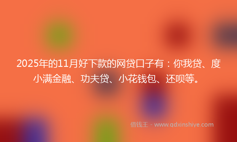 2025年的11月好下款的网贷口子有：你我贷、度小满金融、功夫贷、小花钱包、还呗等。