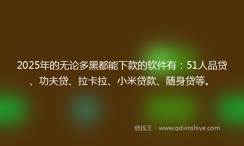 2025年的无论多黑都能下款的软件有：51人品贷、功夫贷、拉卡拉、小米贷款、随身贷等。