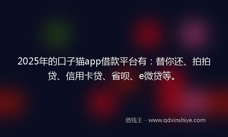 2025年的口子猫app借款平台有：替你还、拍拍贷、信用卡贷、省呗、e微贷等。