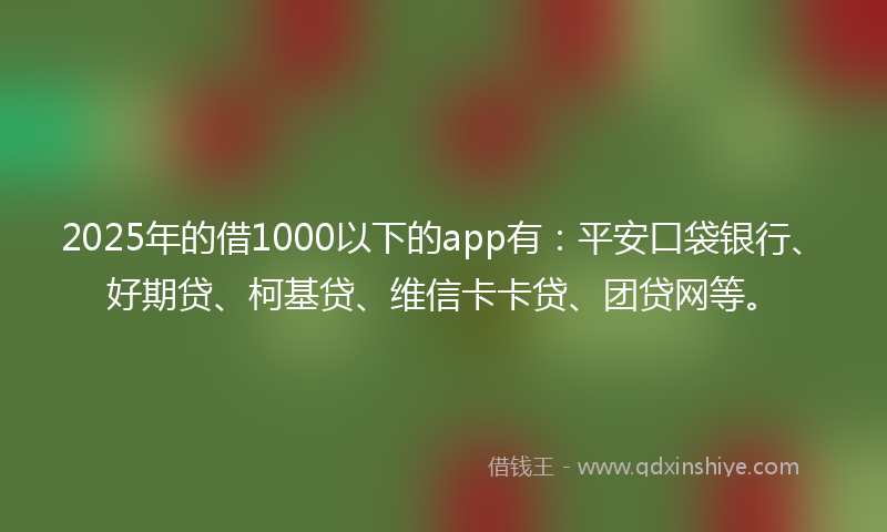 2025年的借1000以下的app有：平安口袋银行、好期贷、柯基贷、维信卡卡贷、团贷网等。