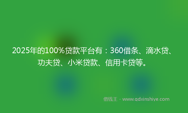 2025年的100%贷款平台有：360借条、滴水贷、功夫贷、小米贷款、信用卡贷等。