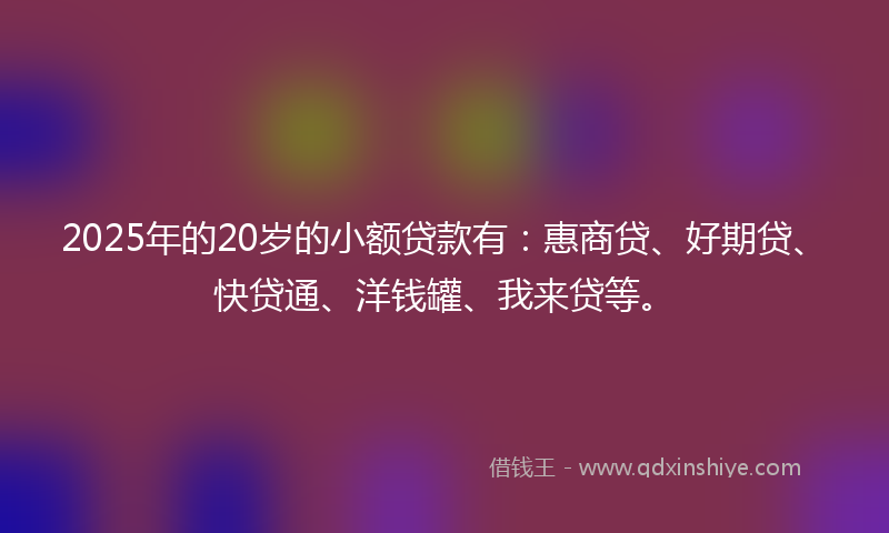 2025年的20岁的小额贷款有：惠商贷、好期贷、快贷通、洋钱罐、我来贷等。