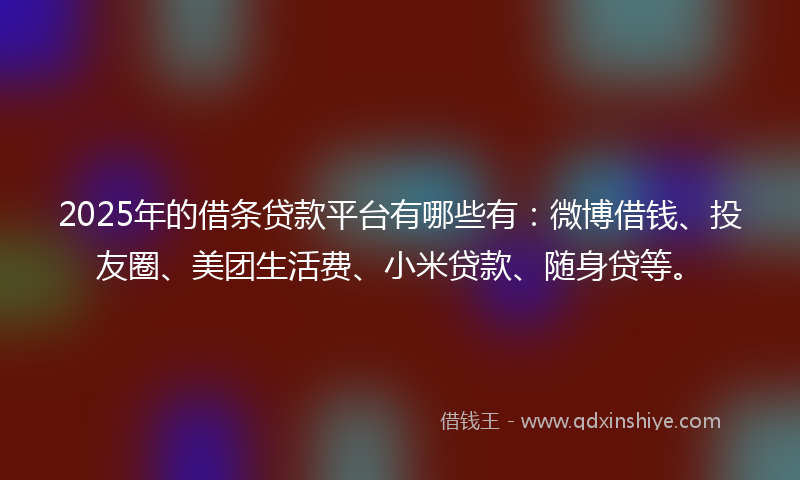 2025年的借条贷款平台有哪些有：微博借钱、投友圈、美团生活费、小米贷款、随身贷等。