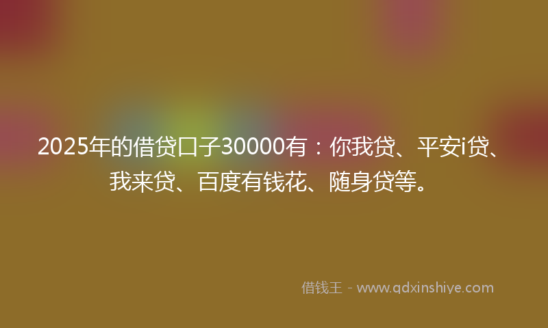 2025年的借贷口子30000有：你我贷、平安i贷、我来贷、百度有钱花、随身贷等。