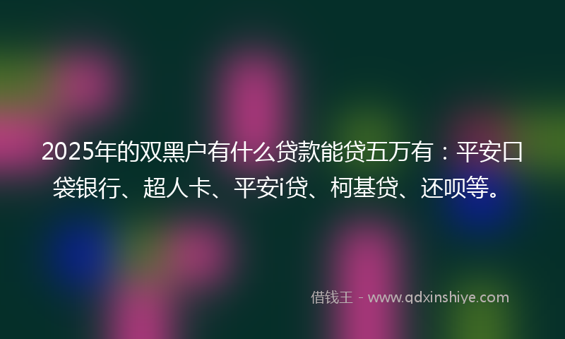 2025年的双黑户有什么贷款能贷五万有：平安口袋银行、超人卡、平安i贷、柯基贷、还呗等。