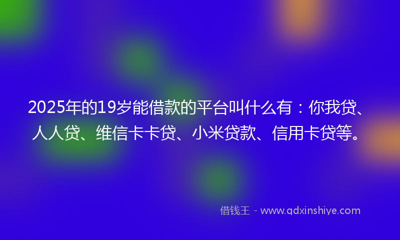 2025年的19岁能借款的平台叫什么有：你我贷、人人贷、维信卡卡贷、小米贷款、信用卡贷等。