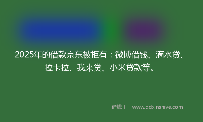 2025年的借款京东被拒有：微博借钱、滴水贷、拉卡拉、我来贷、小米贷款等。