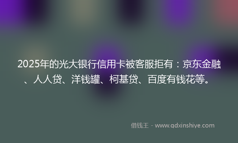 2025年的光大银行信用卡被客服拒有：京东金融、人人贷、洋钱罐、柯基贷、百度有钱花等。