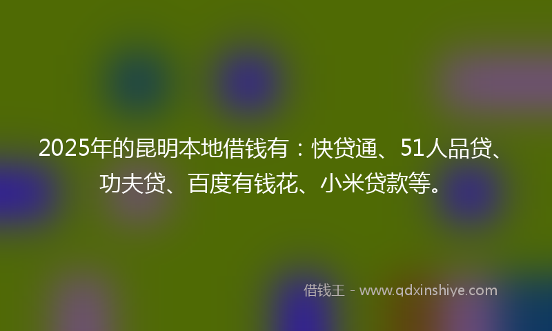 2025年的昆明本地借钱有：快贷通、51人品贷、功夫贷、百度有钱花、小米贷款等。