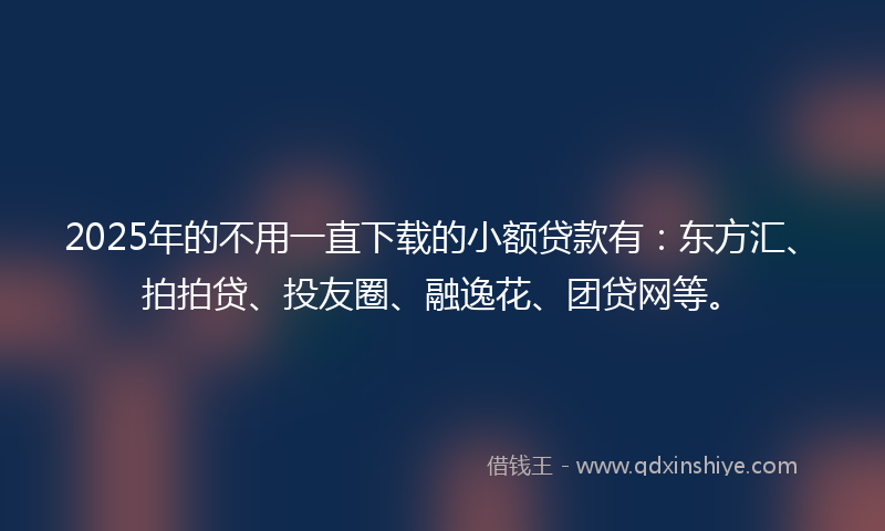 2025年的不用一直下载的小额贷款有：东方汇、拍拍贷、投友圈、融逸花、团贷网等。