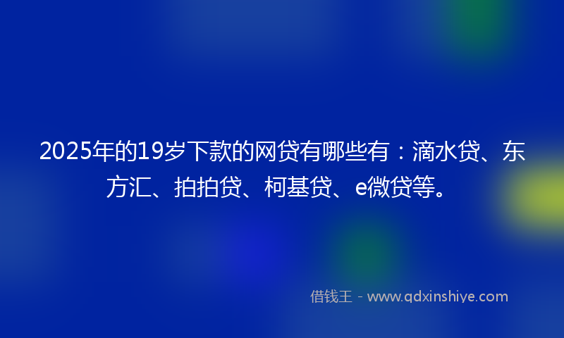 2025年的19岁下款的网贷有哪些有：滴水贷、东方汇、拍拍贷、柯基贷、e微贷等。