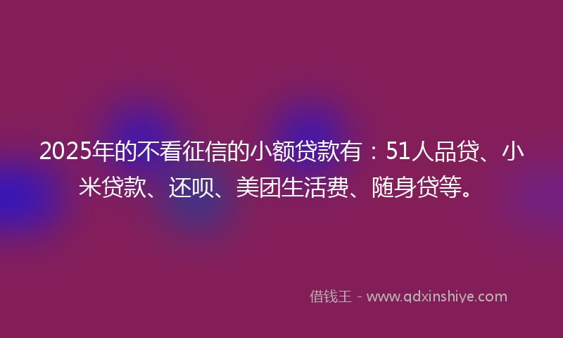 2025年的不看征信的小额贷款有：51人品贷、小米贷款、还呗、美团生活费、随身贷等。
