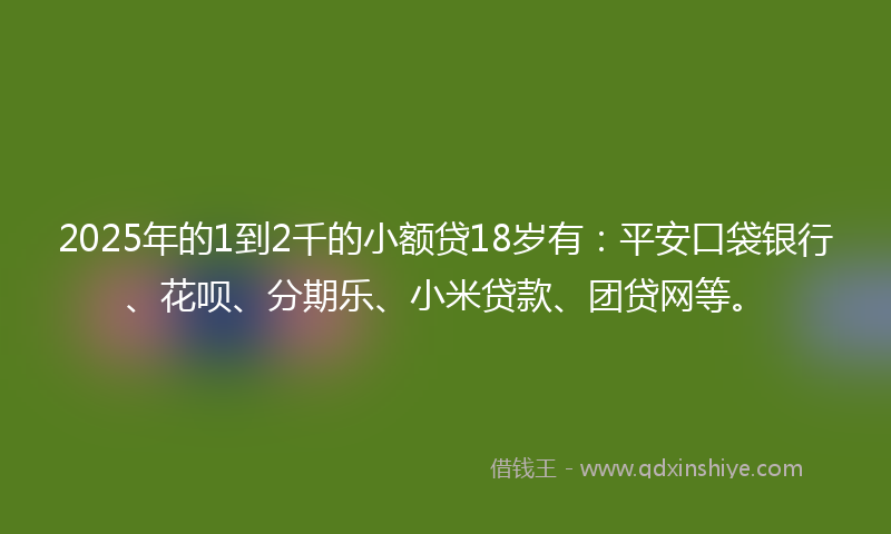 2025年的1到2千的小额贷18岁有：平安口袋银行、花呗、分期乐、小米贷款、团贷网等。