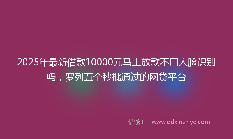 2025年最新借款10000元马上放款不用人脸识别吗，罗列五个秒批通过的网贷平台