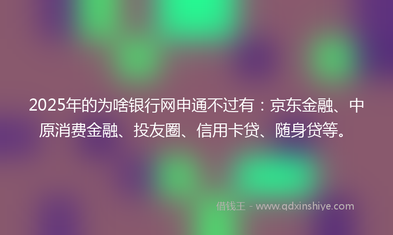 2025年的为啥银行网申通不过有：京东金融、中原消费金融、投友圈、信用卡贷、随身贷等。